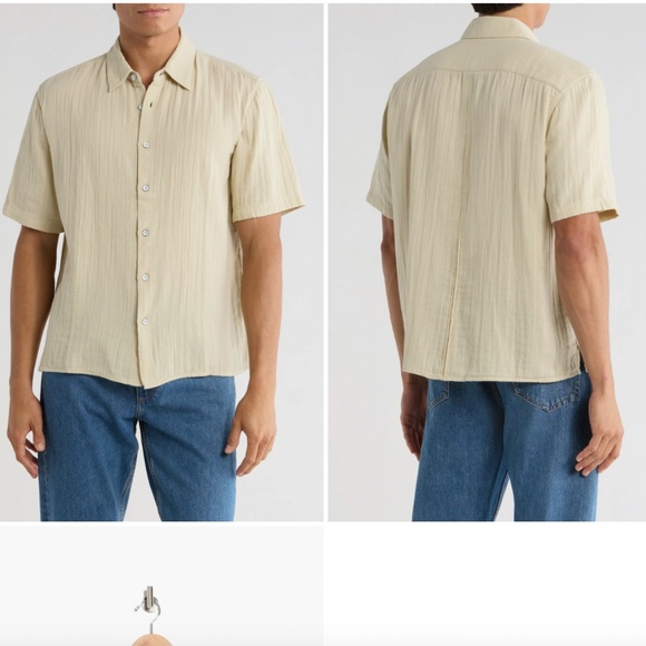 Rag & Bone Danny Cotton Gauze Button-Up Shirt L | Minimalist Natural - Picture 1 of 8